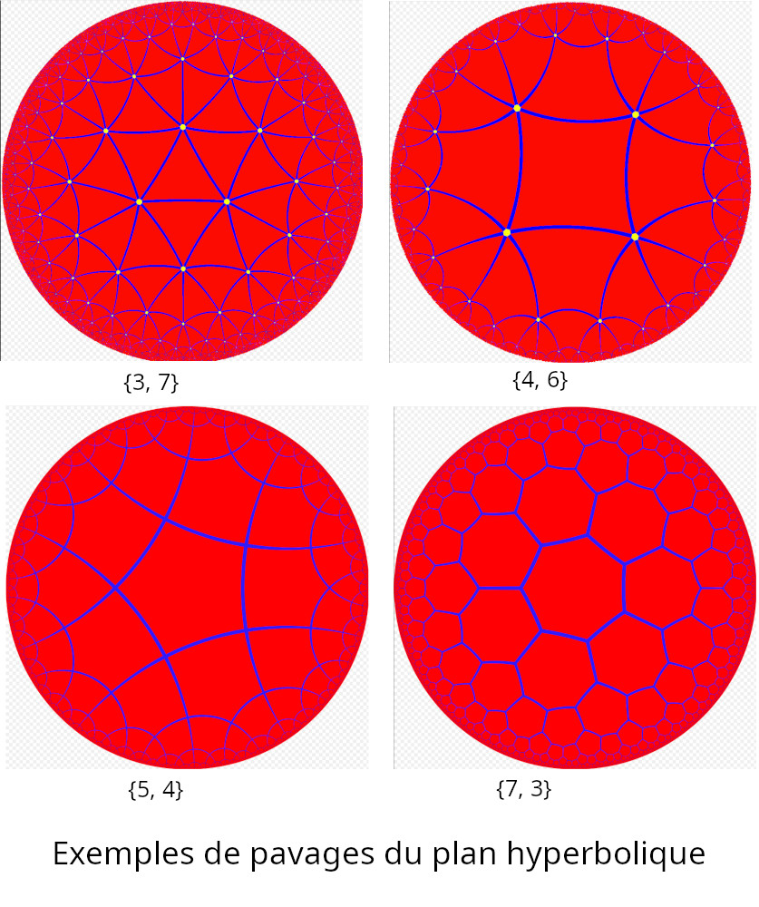 exemples de pavages hyperboliques du disque de Poincaré.jpg